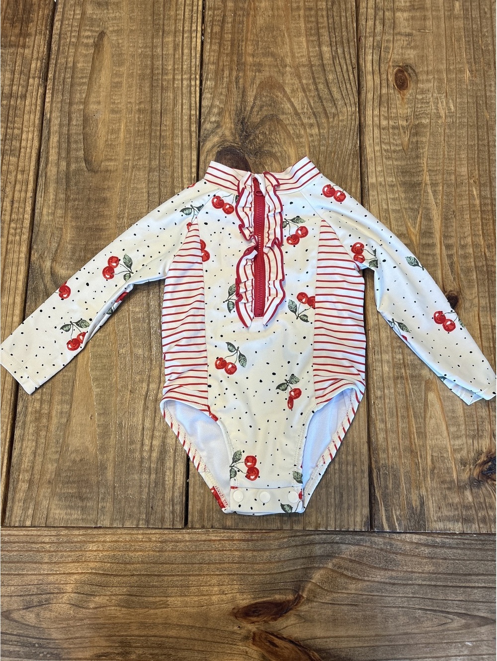 Jessica Simpson Baby Girls 12 Months Cherry Print Long Sleeve Swimsuit infant